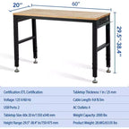 Banco da lavoro regolabile in nero e legno, 60"x20", monoposto