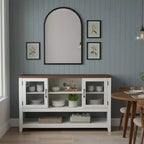 Mobile credenza moderno blu/bianco con 2 ante in vetro e 3 ripiani, unità singola per la casa