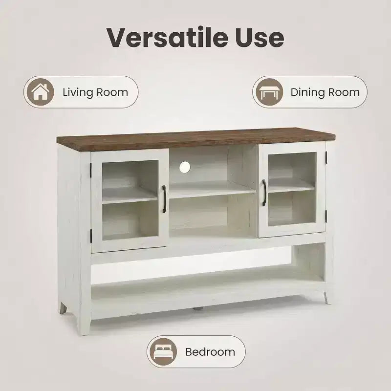 Mobile credenza moderno blu/bianco con 2 ante in vetro e 3 ripiani, unità singola per la casa