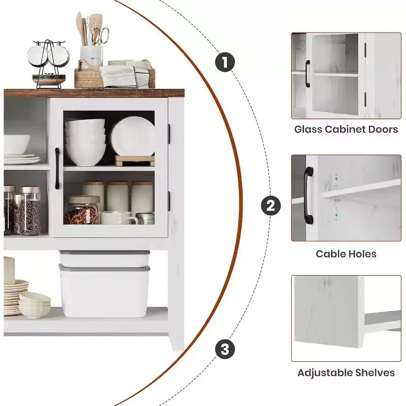Mobile credenza moderno blu/bianco con 2 ante in vetro e 3 ripiani, unità singola per la casa