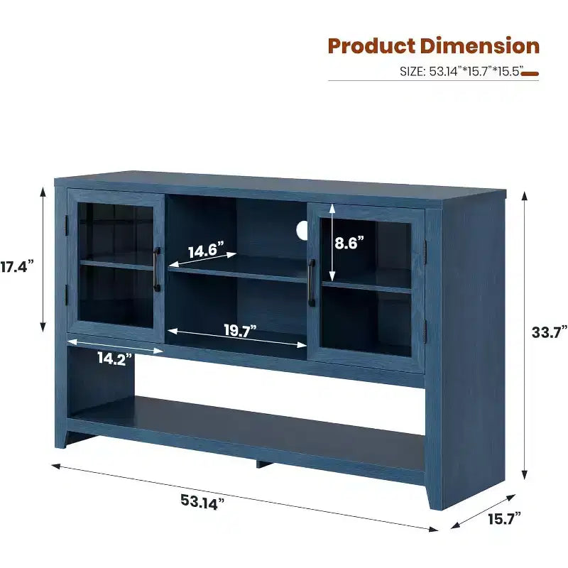Mobile credenza moderno blu/bianco con 2 ante in vetro e 3 ripiani, unità singola per la casa
