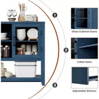 Mobile credenza moderno blu/bianco con 2 ante in vetro e 3 ripiani, unità singola per la casa