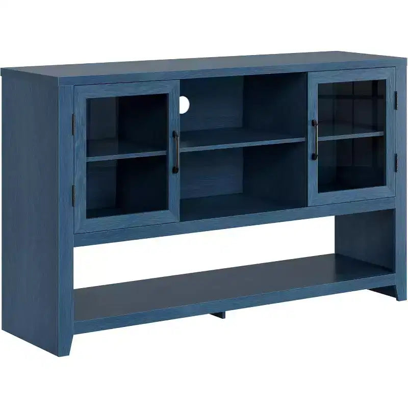 Mobile credenza moderno blu/bianco con 2 ante in vetro e 3 ripiani, unità singola per la casa