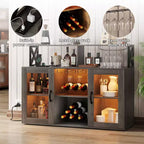 Credenza Nera / Grigio Retrò con Portabottiglie, Portabicchieri e Luci LED, 2 Ante, per 1