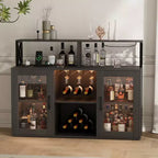 Credenza Nera / Grigio Retrò con Portabottiglie, Portabicchieri e Luci LED, 2 Ante, per 1