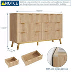 Comò a 7 cassetti scanalato in legno naturale con gambe color oro, utente singolo