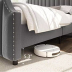 Letto a piattaforma California King in velluto, Beige/Grigio, con motivo a canali, per 1–2 persone