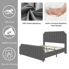 Letto a piattaforma California King in velluto, Beige/Grigio, con motivo a canali, per 1–2 persone