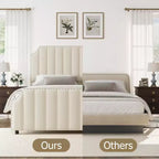 Letto a piattaforma California King in velluto, Beige/Grigio, con motivo a canali, per 1–2 persone