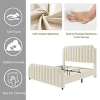Letto a piattaforma California King in velluto, Beige/Grigio, con motivo a canali, per 1–2 persone