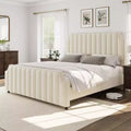 California King Size Platform Bed Frame with 50.2 Tall Headboard, Velvet Upholstered Bed with Vertical Channel Tufted Headboard & Footboard