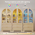 Mobile Contenitore Alto Ad Arco da 178 cm con Luci a LED, 2 Cassetti e Ripiani Regolabili – Nero Venato / Rovere Naturale