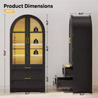 Mobile Contenitore Alto Ad Arco da 178 cm con Luci a LED, 2 Cassetti e Ripiani Regolabili – Nero Venato / Rovere Naturale