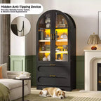 Mobile Contenitore Alto Ad Arco da 178 cm con Luci a LED, 2 Cassetti e Ripiani Regolabili – Nero Venato / Rovere Naturale