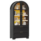 Mobile Contenitore Alto Ad Arco da 178 cm con Luci a LED, 2 Cassetti e Ripiani Regolabili – Nero Venato / Rovere Naturale