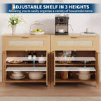 Credenza in Rattan Rovere Scuro / Rovere Chiaro con Cassetto e Ripiani, 2-3 pezzi
