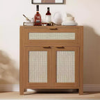 Credenza in Rattan Rovere Scuro / Rovere Chiaro con Cassetto e Ripiani, 2-3 pezzi