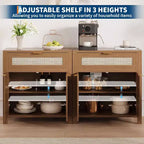 Credenza in Rattan Rovere Scuro / Rovere Chiaro con Cassetto e Ripiani, 2-3 pezzi