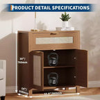 Credenza in Rattan Rovere Scuro / Rovere Chiaro con Cassetto e Ripiani, 2-3 pezzi