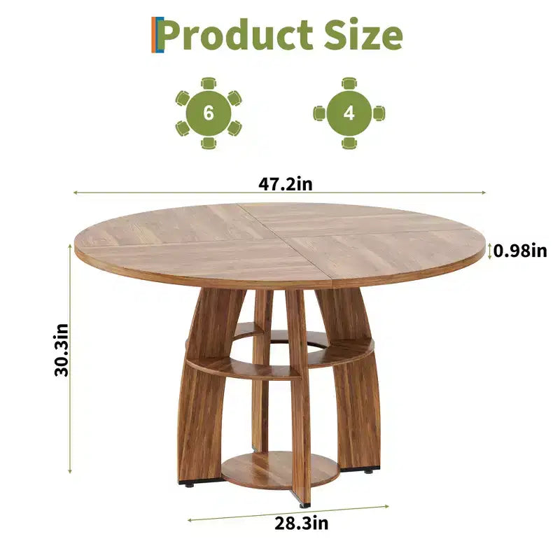 Tavolo da pranzo rotondo da 47", nero/noce, stile moderno, 6 posti