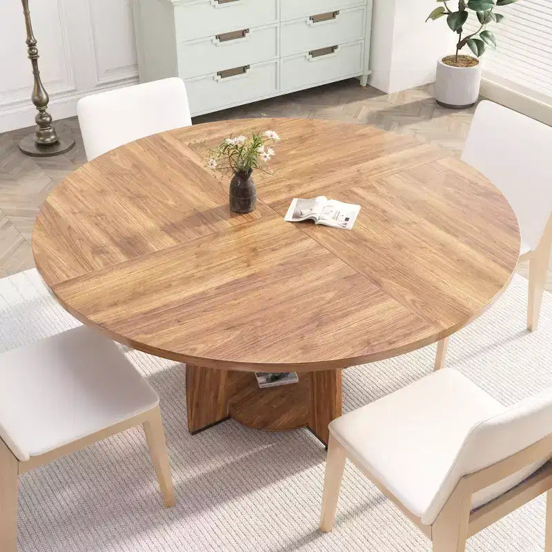 Tavolo da pranzo rotondo da 47", nero/noce, stile moderno, 6 posti
