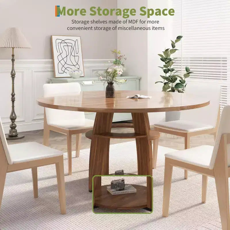 Tavolo da pranzo rotondo da 47", nero/noce, stile moderno, 6 posti