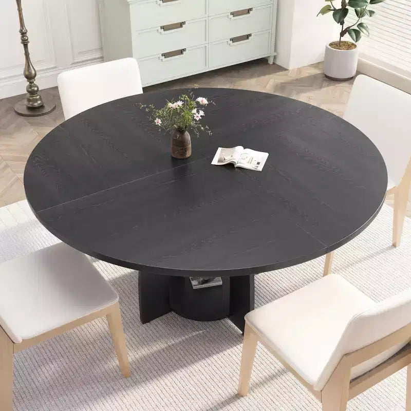 Tavolo da pranzo rotondo da 47", nero/noce, stile moderno, 6 posti