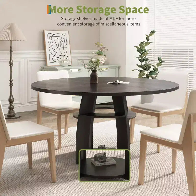 Tavolo da pranzo rotondo da 47", nero/noce, stile moderno, 6 posti