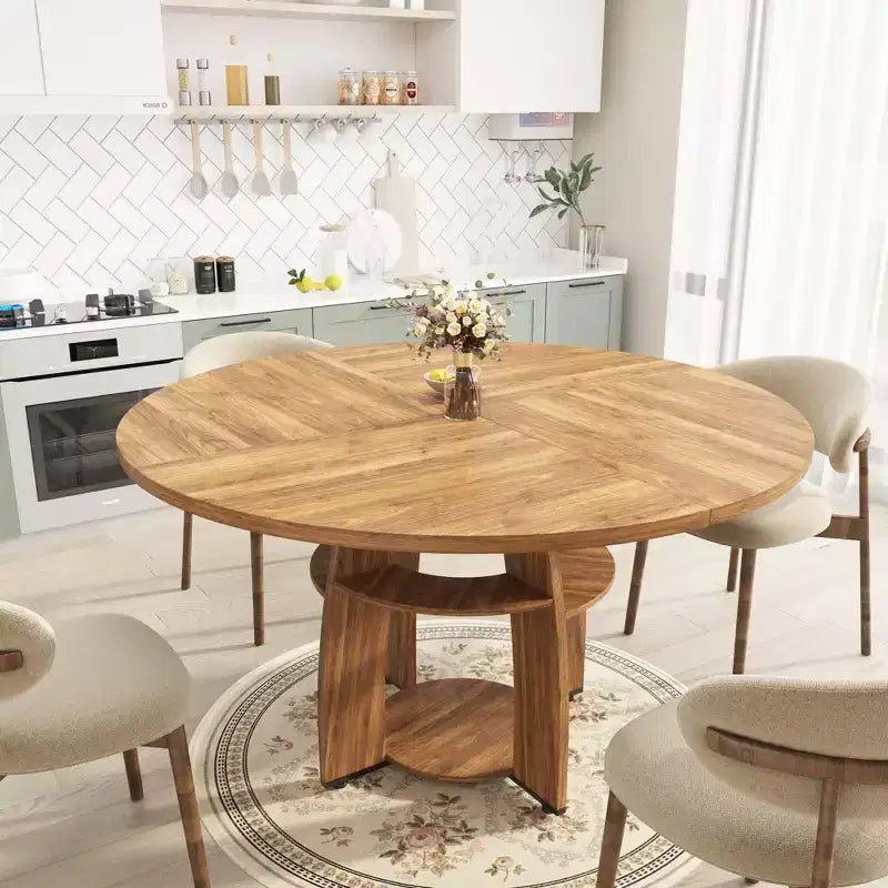 Tavolo da pranzo rotondo da 47", nero/noce, stile moderno, 6 posti