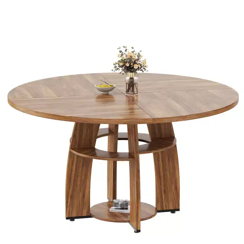 Tavolo da pranzo rotondo da 47", nero/noce, stile moderno, 6 posti