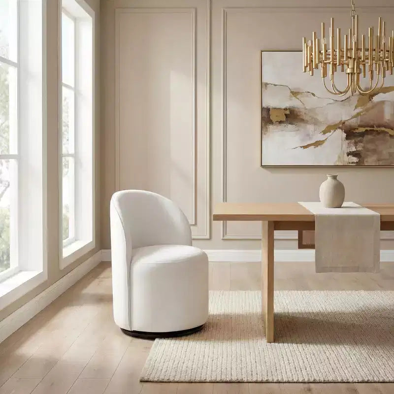 Sedia da pranzo girevole in velluto beige, senza braccioli, 1 posto