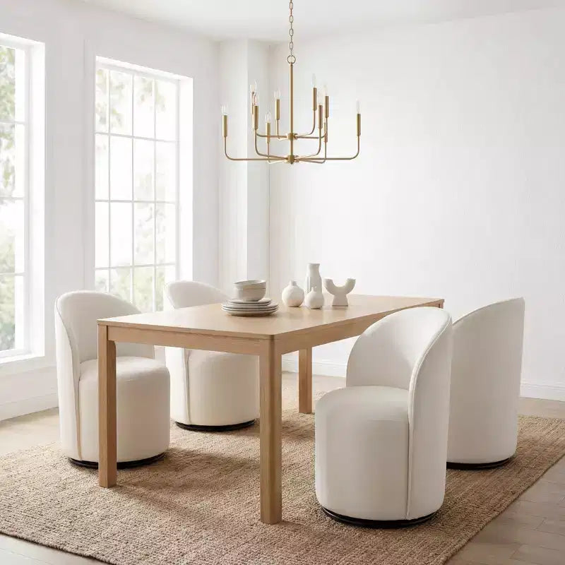 Sedia da pranzo girevole in velluto beige, senza braccioli, 1 posto