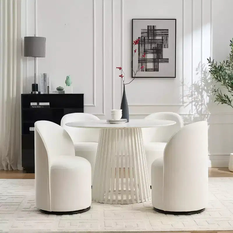 Sedia da pranzo girevole in velluto beige, senza braccioli, 1 posto