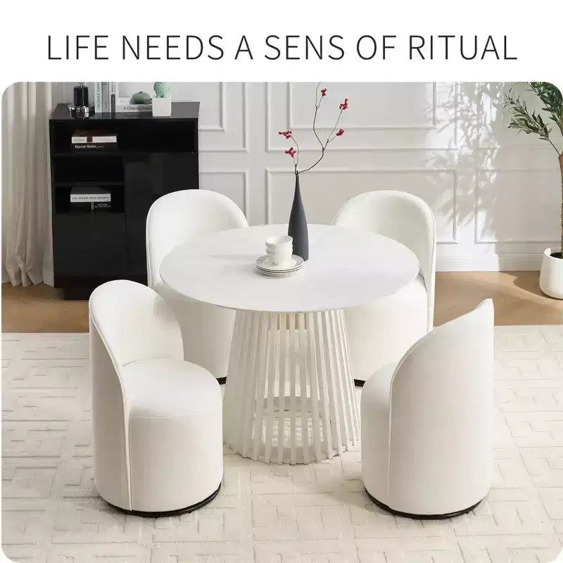 Sedia da pranzo girevole in velluto beige, senza braccioli, 1 posto