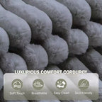 Chaise longue in velluto a coste con pouf contenitore, grigio / bianco sporco / verde chiaro, seduta singola, 3 cuscini