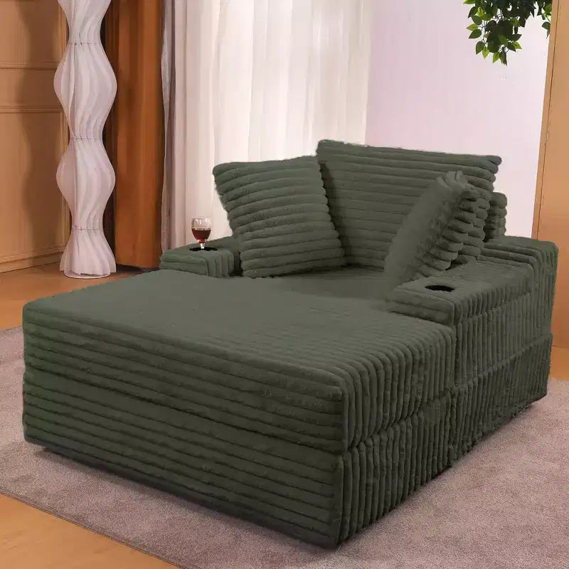 Oversized Chaise Lounge Chair with Storage Ottoman, Corduroy Sofa Bed Cloud Couch 3 Pillows for Living Room, Bedroom