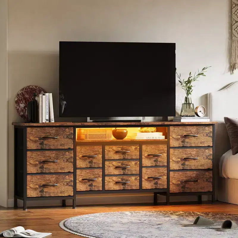 Cassettiera/Mobile TV 70" Nero/Tigrato, 13 cassetti, Adatto a TV fino a 80", Montaggio per 1 persona