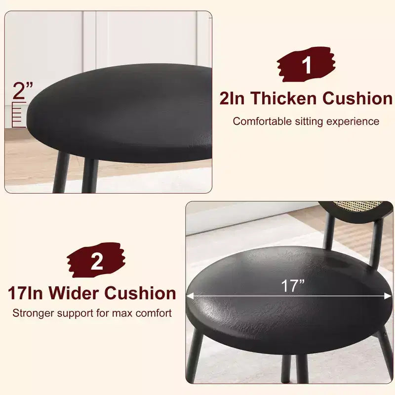 Sedia da pranzo in rattan con seduta imbottita, Nera o Multipla, Set da 2 o 4