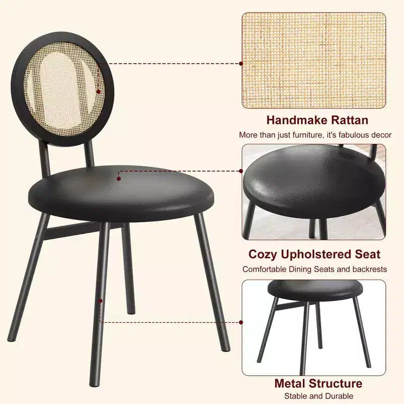 Sedia da pranzo in rattan con seduta imbottita, Nera o Multipla, Set da 2 o 4