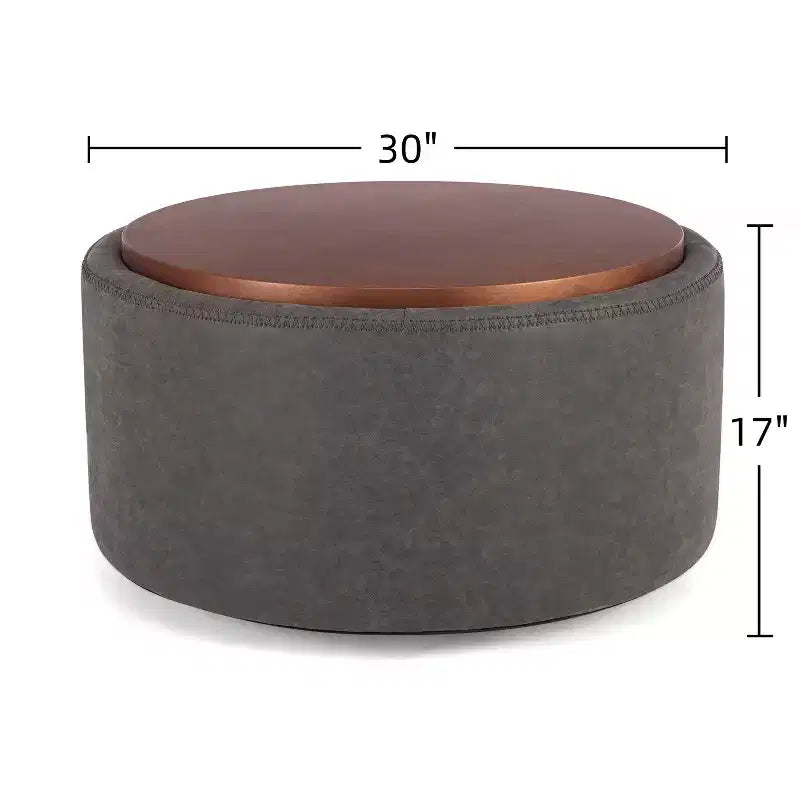 Poggiapiedi contenitore moderno rotondo in similpelle marrone/grigio/verde oliva con ruote, 1 posto