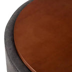 Poggiapiedi contenitore moderno rotondo in similpelle marrone/grigio/verde oliva con ruote, 1 posto