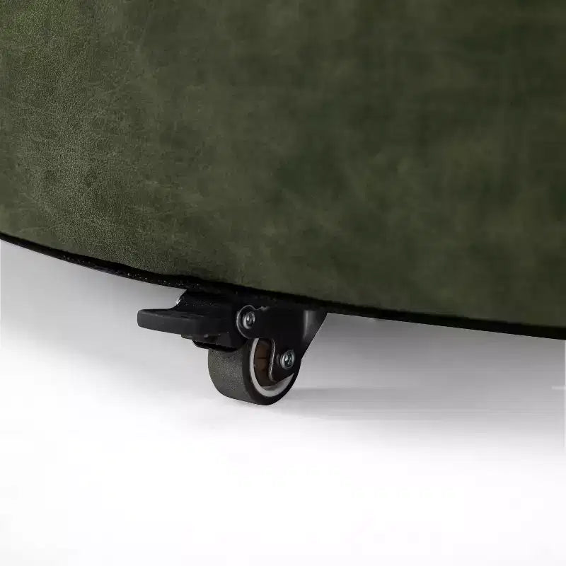 Poggiapiedi contenitore moderno rotondo in similpelle marrone/grigio/verde oliva con ruote, 1 posto
