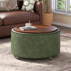Poggiapiedi contenitore moderno rotondo in similpelle marrone/grigio/verde oliva con ruote, 1 posto