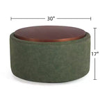 Poggiapiedi contenitore moderno rotondo in similpelle marrone/grigio/verde oliva con ruote, 1 posto