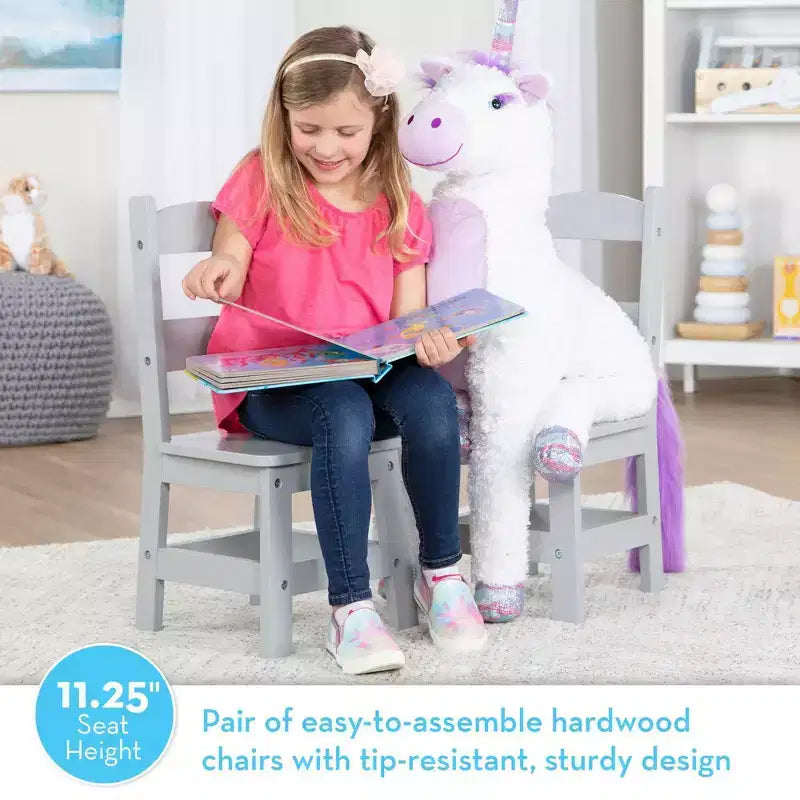 Set Sedia per Bambini in Legno Grigio, 2 Posti