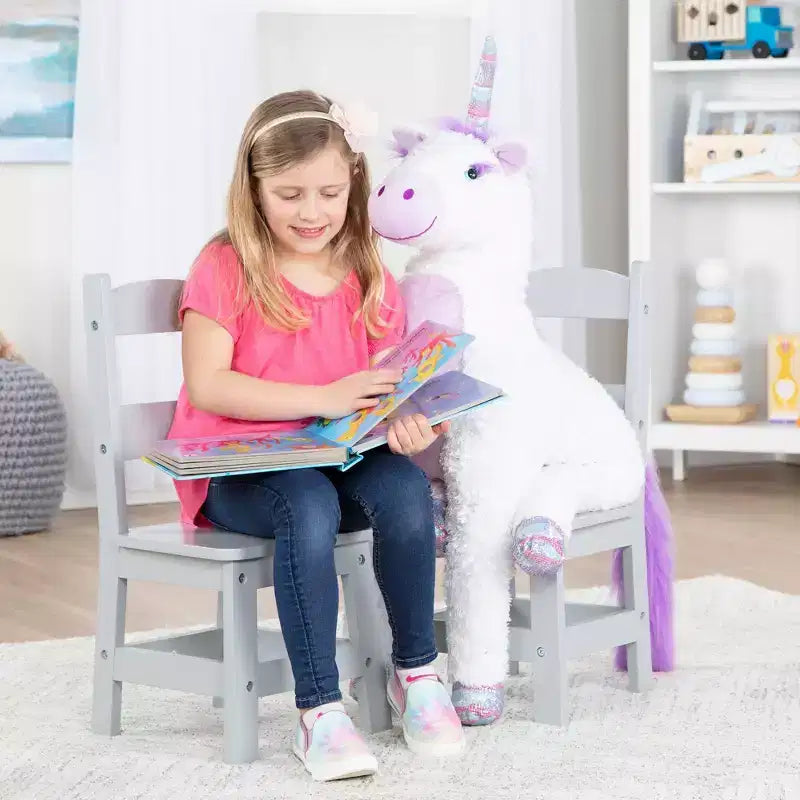 Set Sedia per Bambini in Legno Grigio, 2 Posti