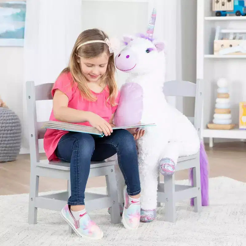 Set Sedia per Bambini in Legno Grigio, 2 Posti