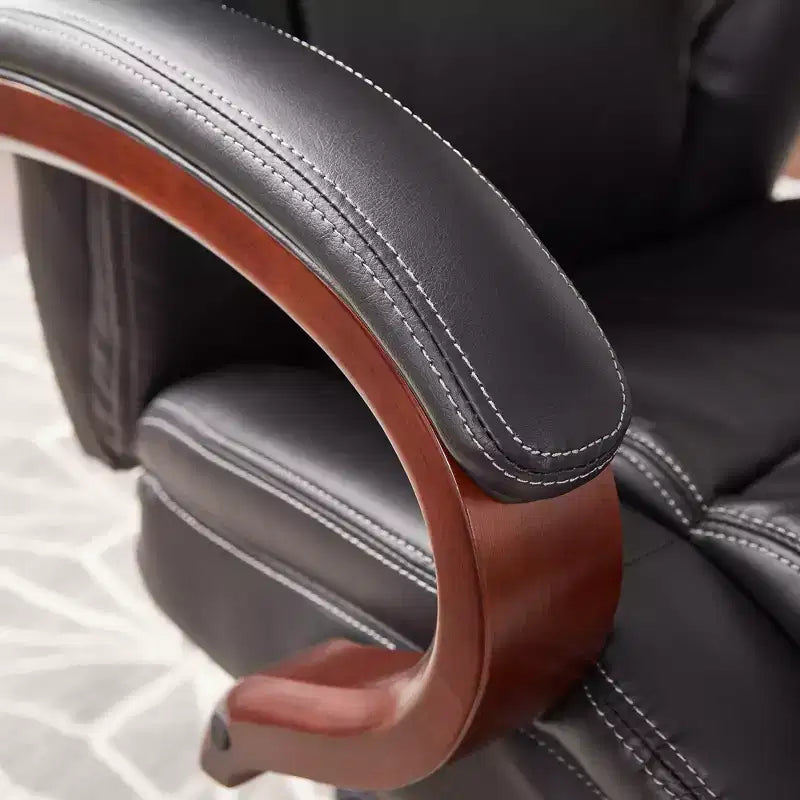 Sedia da ufficio girevole ergonomica nera, altezza regolabile, struttura in legno, 1 posto