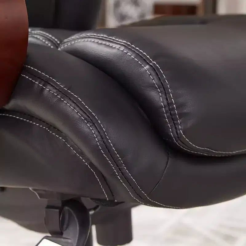 Sedia da ufficio girevole ergonomica nera, altezza regolabile, struttura in legno, 1 posto