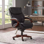 Sedia da ufficio girevole ergonomica nera, altezza regolabile, struttura in legno, 1 posto
